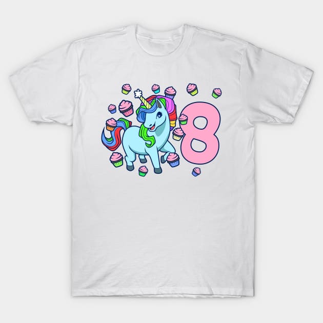 I am 8 with unicorn - girl birthday 8 years old T-Shirt by Modern Medieval Design